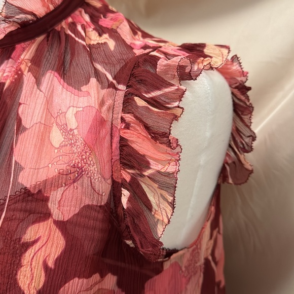 Zimmermann Silk Concert Burgundy Peonies Flutter Sleeve Tank - Picture 6 of 13